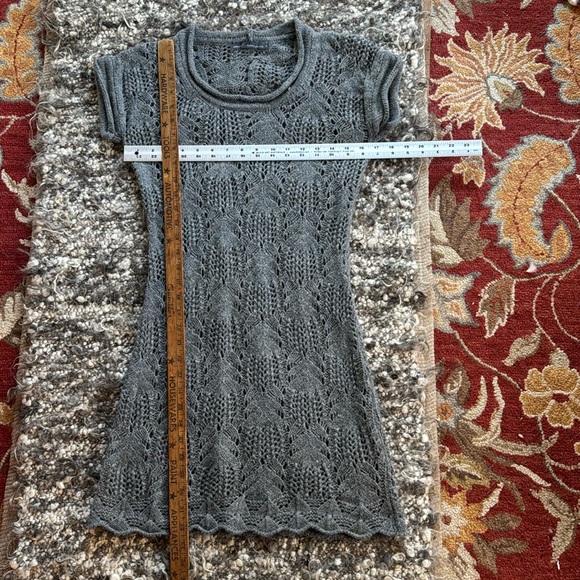 Next Lacy Knit dress gray heather wool alpaca blend soft stretchy beautiful 36 8 - Picture 4 of 8
